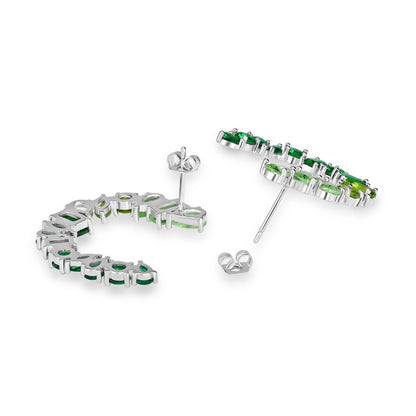 Bob Mackie Jewelry Silver-Plated Brass Green Gradient Multi-Stone Cubic Zirconia Hoop Earrings