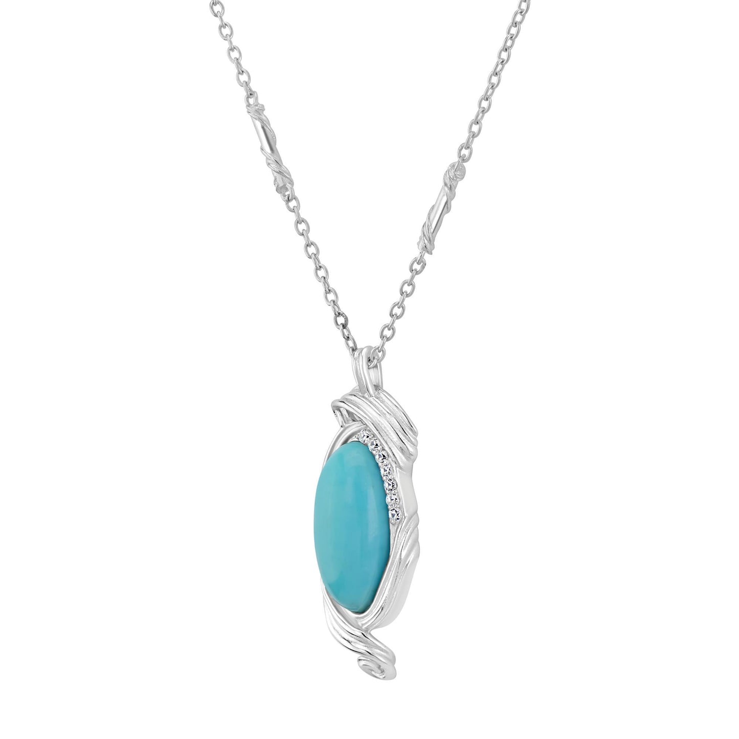 Gemistry Women & Girls Sterling Silver Elongated Oval Cabochon Kingman Turquoise Swirl Design Pendant Necklace | Birthstone Jewelry Gift for Her Birthday | Wedding | Anniversary