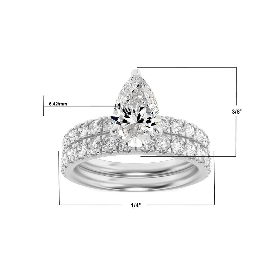 14K White Gold Lab Grown Diamond 2.0 CTTW Pear Cut Center Stone Wedding Set