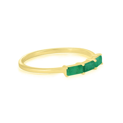 Heidi 14K Gold Over Sterling Silver Emerald Gemstone Stackable 3-Stone Baguette Ring, Sizes 6 to 8