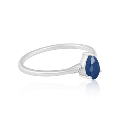 Dew Sterling Silver Blue Sapphire Stackable Pear Ring, Sizes 6 to 8