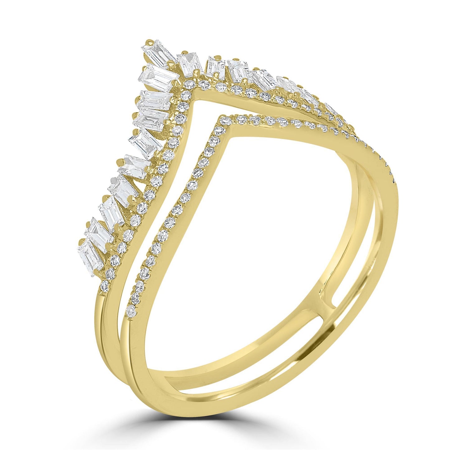 14K Gold Round and Baguette-Cut Diamond Crown Ring, .48 Carats, Sizes 6 to 8