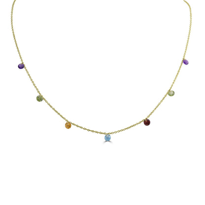 Gemistry 1.96 carats Genuine Multi Color Gemstone Necklace in 14K Gold Plated Sterling Silver, Lobster Clasp