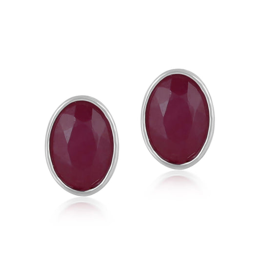 14K White Gold Oval Ruby Gemstone Stud Earrings