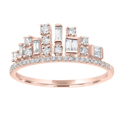 Women 14K Rose Gold 0.43Ct Baguette And Round Diamond Crown Ring (GH Color, SI1 Clarity)