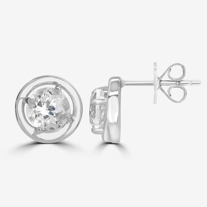 Gemistry 925 Sterling Silver Round Genuine White Topaz Stud Earrings