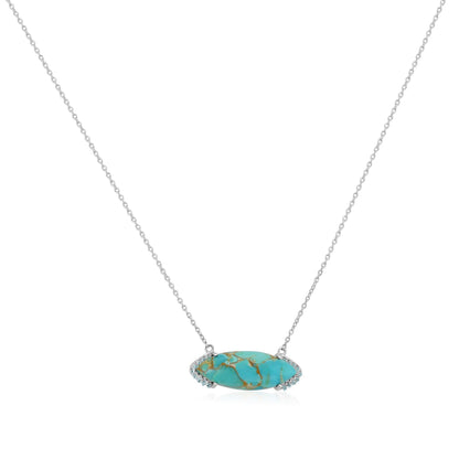 GEMISTRY Women & Girls Sterling Silvr Bold Marquise Sonoran Turquoise Bar Pendant Necklace | Birthstone Jewelry Gift for Her Birthday | Wedding | Anniversary