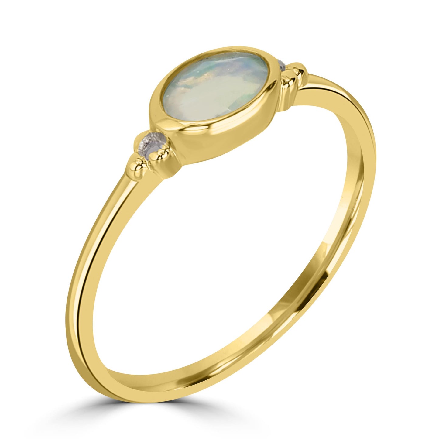 East-West 14K Gold Over Sterling Silver Opal Stackable Solitaire Bezel Ring, Sizes 6 to 8