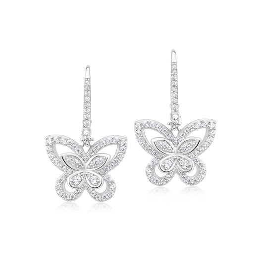 Judy Crowell Jewelry Sterling Silver Cubic Zirconia Butterfly Leverback Drop Earrings