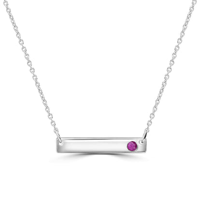 Gemistry 925 Sterling Silver Bar Necklace with Genuine Ruby Stone For Women & Girls With 16 + 4 Inch Extender Cable Chain Birthstone Jewelry Gift For Her Birthday|Wedding|Anniversary