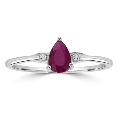 Dew Sterling Silver Ruby and White Topaz Gemstone Stackable Pear Ring, Sizes 6 to 8