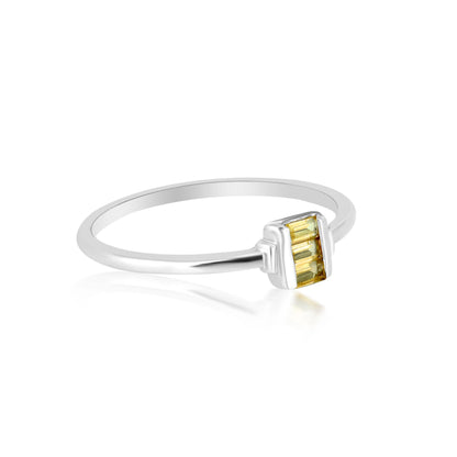 Ava Sterling Silver Citrine Gemstone Stackable 3-Stone Baguette Ring, Sizes 6 to 8