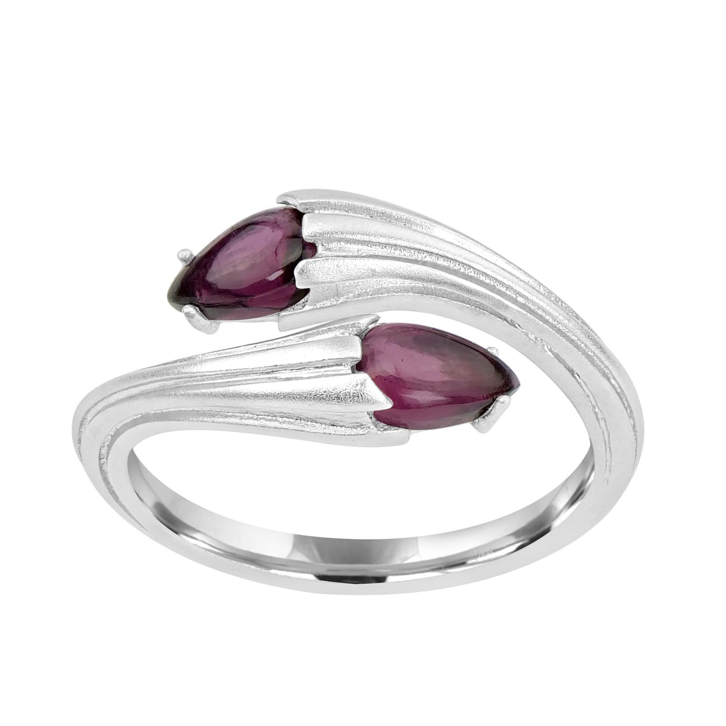 Sterling Silver Rhodolite Satin Finish Bypass Ring, Sizes 5 to 8