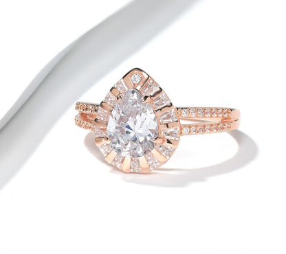 Kathy Levine Rose Gold-Plated Sterling Silver Cubic Zirconia Pear-Shaped Split Band Ring