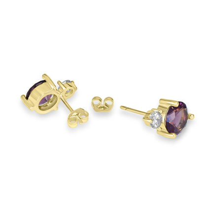 Bob Mackie Jewelry 14K Gold Over Brass Amethyst CZ White Cubic Zirconia Stud Earrings