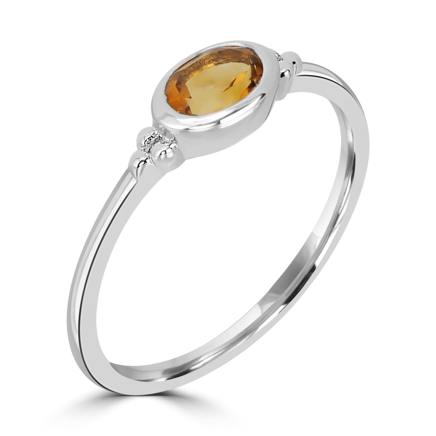 East-West Sterling Silver Citrine Stackable Solitaire Bezel Ring, Sizes 6 to 8