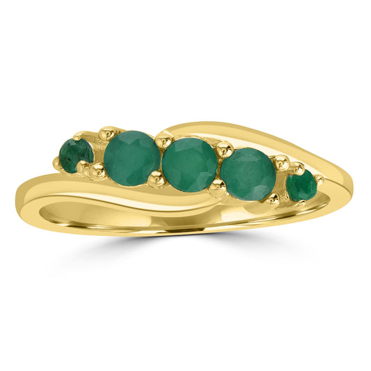 Angela 14K Gold Over Sterling Silver Emerald 5-Stone Wave Ring, Sizes 6 to 8