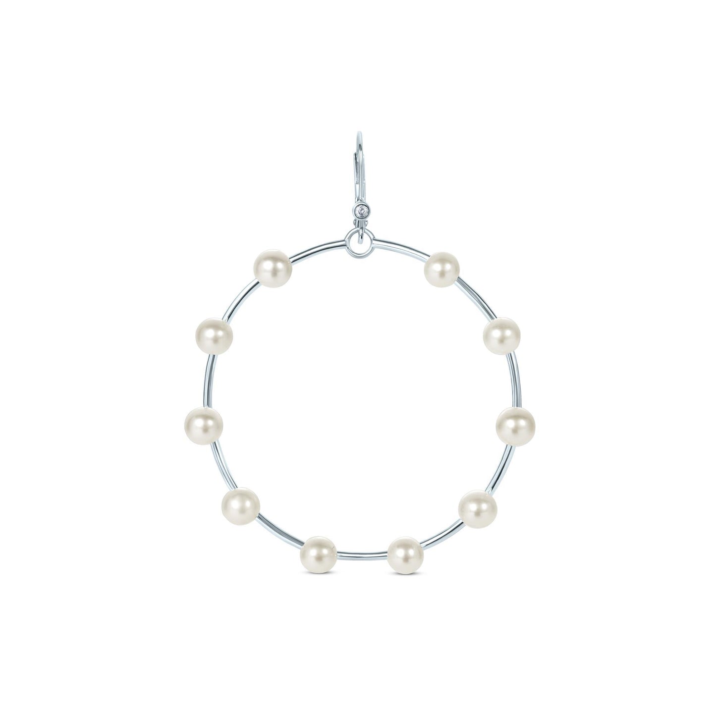 Gemistry White Cultured Freshwater Pearl Front Facing June Birthstone Hoop Earrings in 925 Sterling Silver