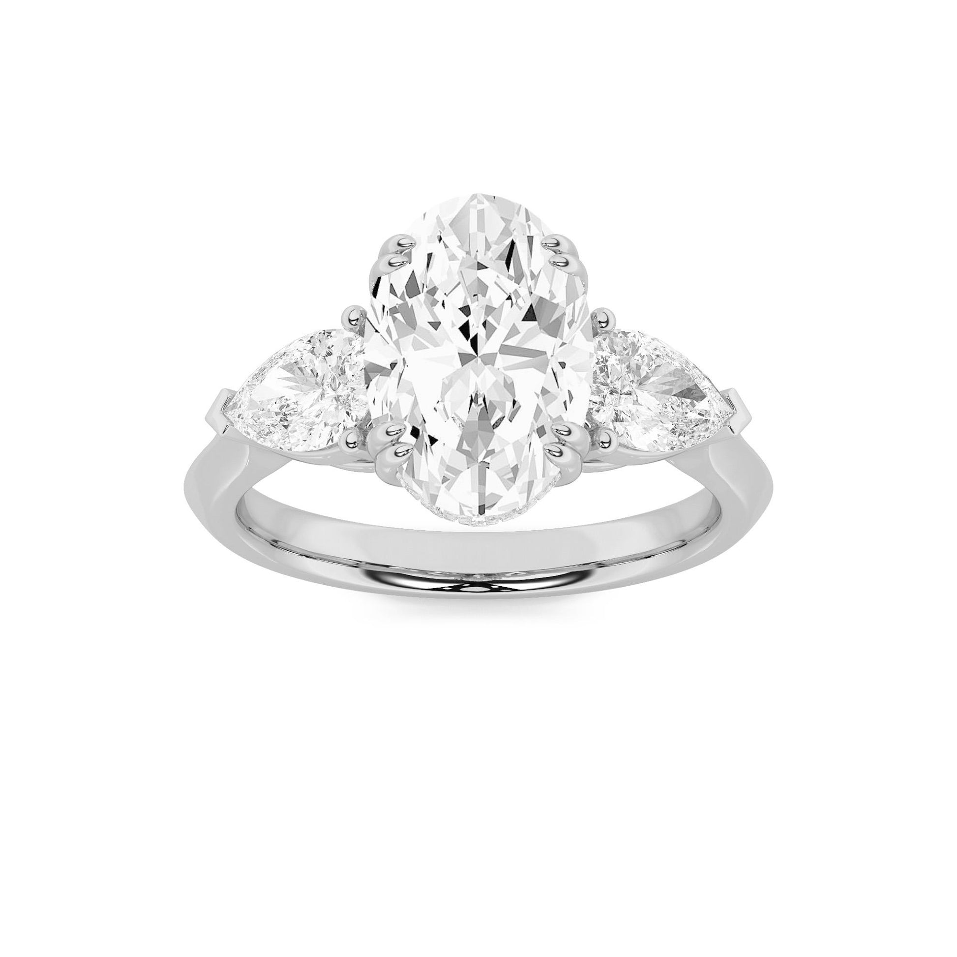 14K White Gold Lab Grown Diamond 3.0 CTTW Oval and Trillion Cut Ring