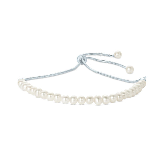 Gemistry White Cultured Freshwater Pearl Adjustable Bolo Bracelet in 925 Sterling Silver for Women