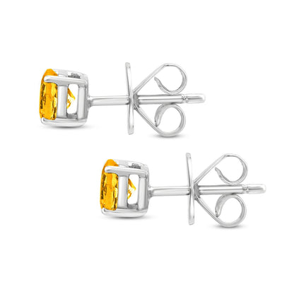 Gemistry Genuine 925 Sterling Silver 5mm Round Genuine Gemstone Birthstone Hypoallergenic and Solitaire Post & Clutch Stud Earrings For Women and Girls (Citrine)