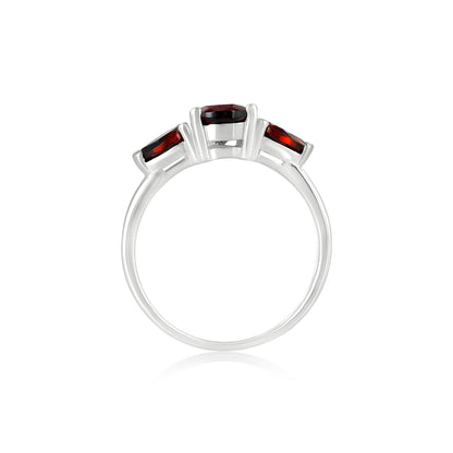 Sterling Silver Garnet 3-Stone Pear-Cut Ring, Sizes 7 to 9