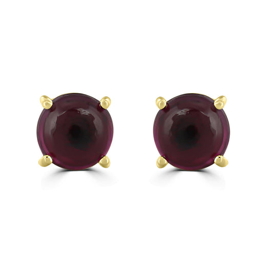 Gemistry Classic Womens or Girls 14K Yellow Gold Genuine Rhodolite Round Shaped Stud Earring January Birthstone Jewelry Gift for Her Birthday| Wedding | Anniversary