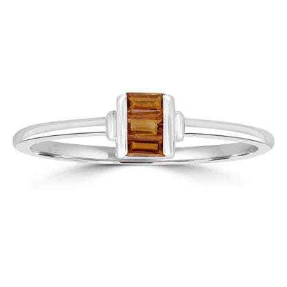 Ava Sterling Silver Citrine Gemstone Stackable 3-Stone Baguette Ring, Sizes 6 to 8