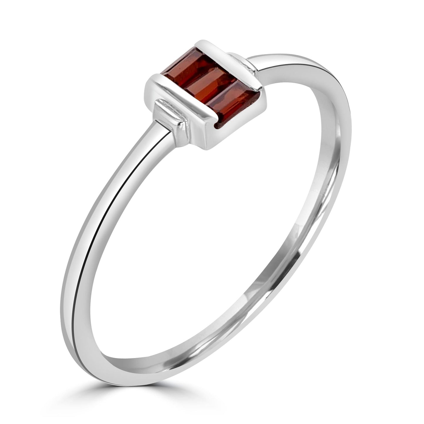 Ava Sterling Silver Garnet Gemstone Stackable 3-Stone Baguette Ring, Sizes 6 to 8