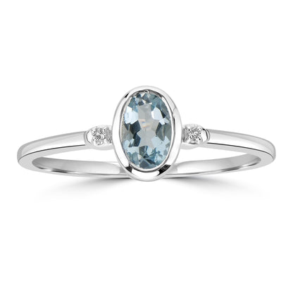 Kate Sterling Silver Sky Blue and White Topaz Stackable Oval Ring, Sizes 6 to 8