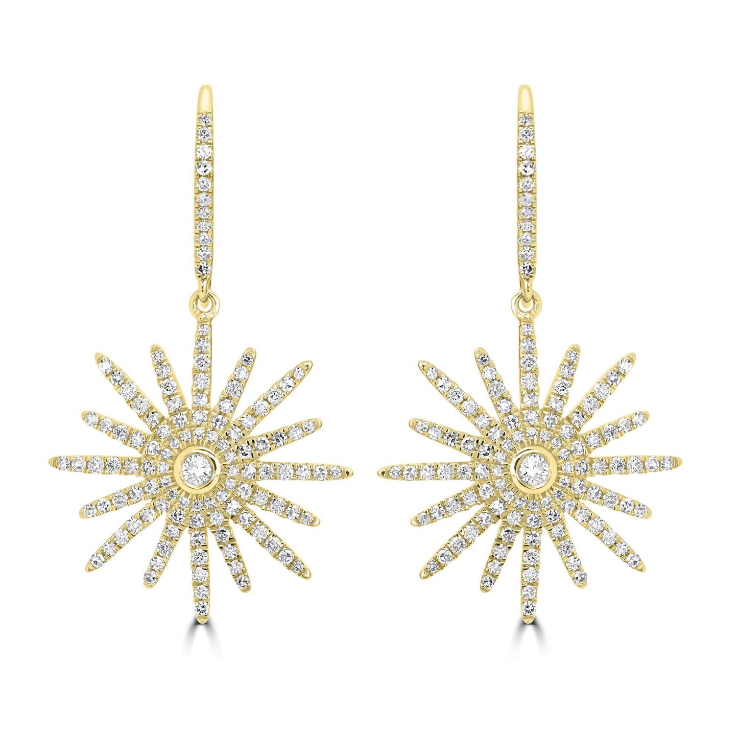 Gemistry 14K Yellow Gold 0.78 Ct Round Diamond Starburst Dangle Earrings(GH Color, I1 Clarity)