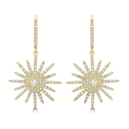 Gemistry 14K Yellow Gold 0.78 Ct Round Diamond Starburst Dangle Earrings(GH Color, I1 Clarity)