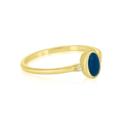 Kate 14K Gold Over Sterling Silver Blue Sapphire and White Topaz Stackable Oval Ring, Sizes 6 to 8