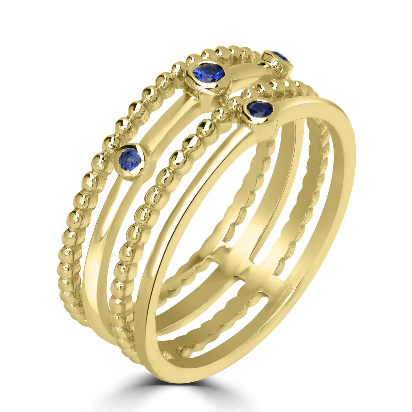 Waverly 14k Gold Blue Sapphire Gemstone 4 Row Stackable Ring