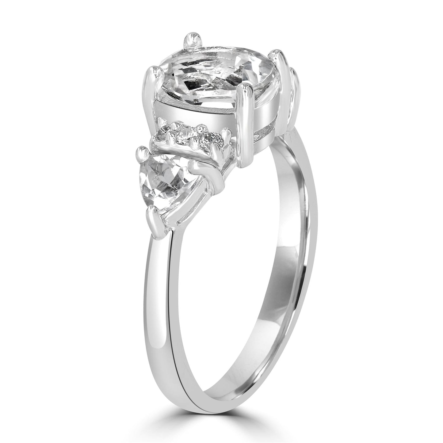 Sterling Silver White Topaz and Cubic Zirconia 3-Stone Ring, Sizes 7 to 9