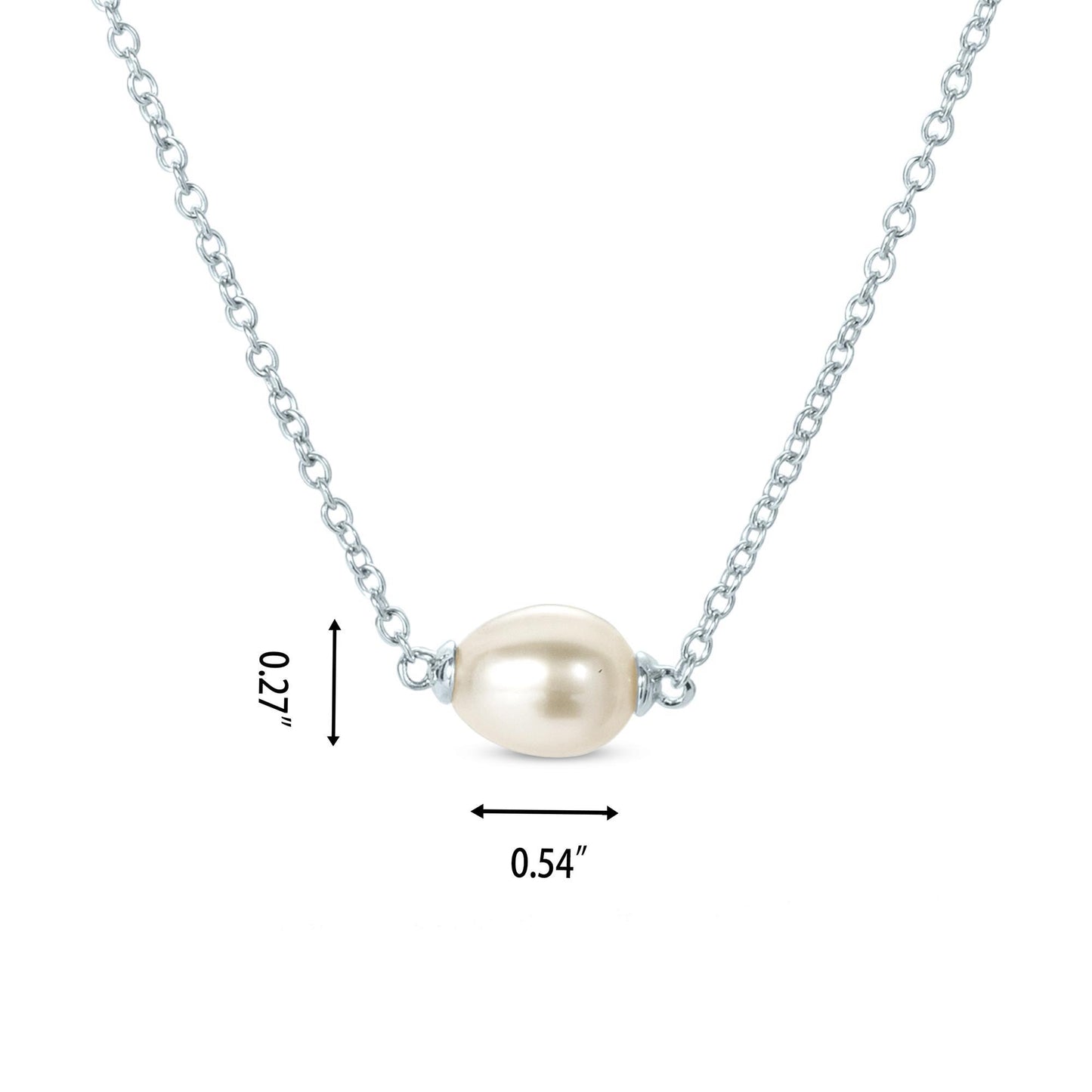 Gemistry White Cultured Freshwater Pearl June Birthstone Solitaire Pendant Necklace in 925 Sterling Silver for Women