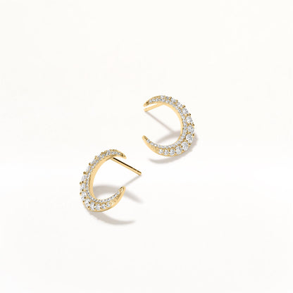 14K Gold 0.89 Carat Round Diamond Moon Stud Earrings