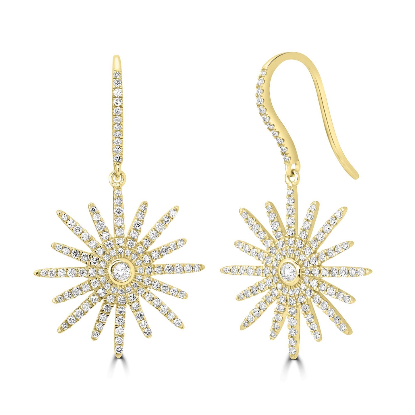 Gemistry 14K Yellow Gold 0.78 Ct Round Diamond Starburst Dangle Earrings(GH Color, I1 Clarity)