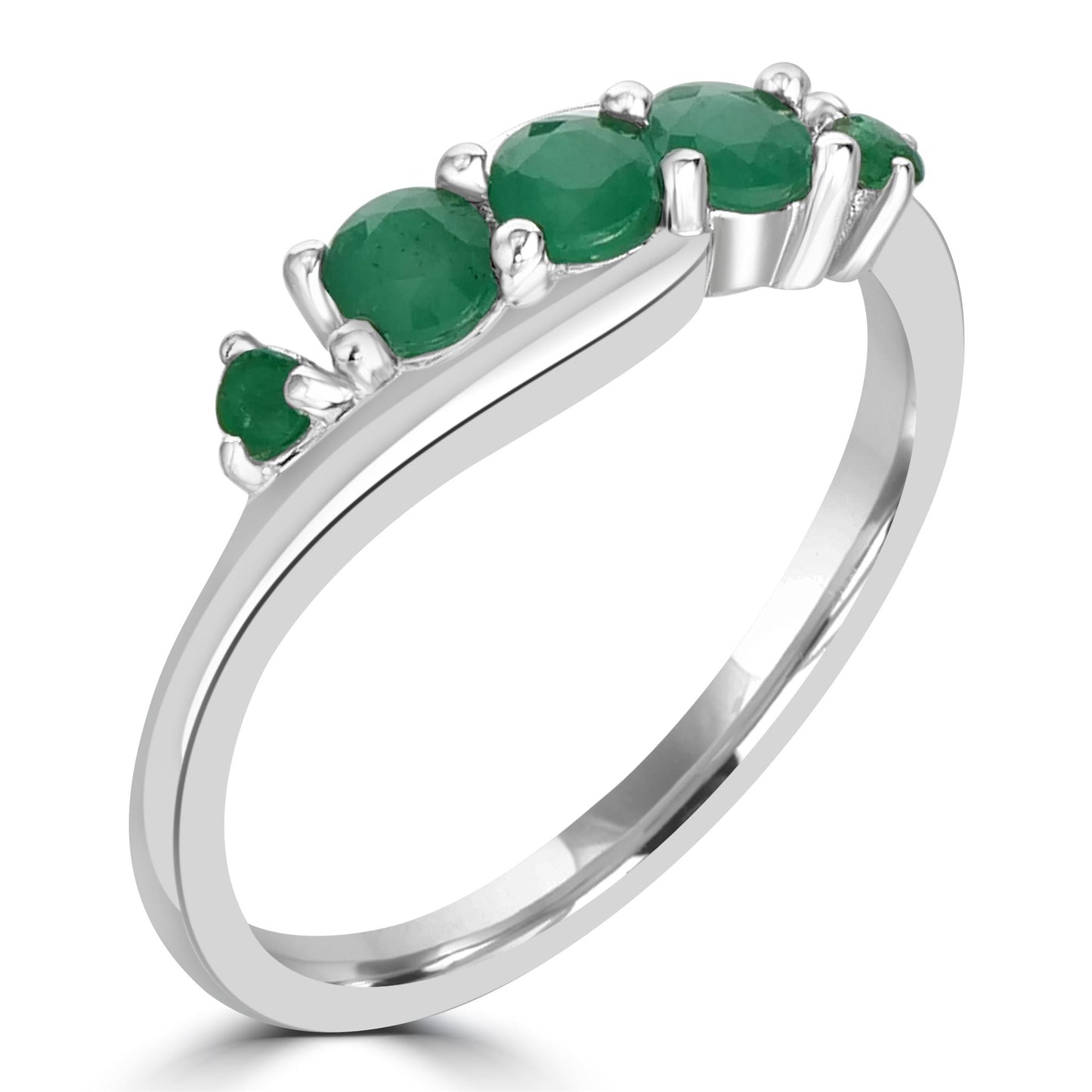 Angela Sterling Sterling Silver Emerald 5-Stone Wave Ring, Sizes 6 to 8