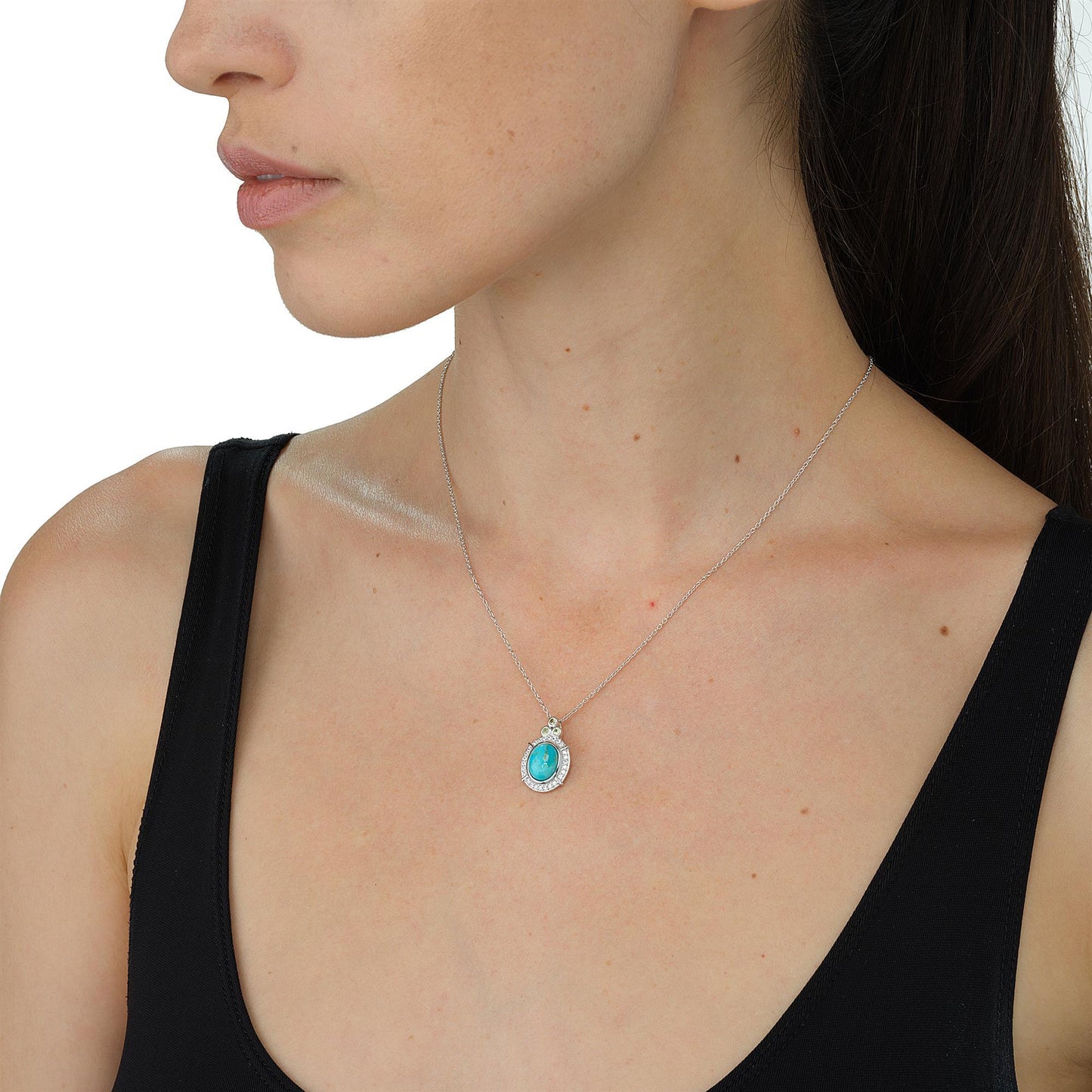 Gemistry "GG Collection Oval Cabochon Kingman Turquoise Pendant Necklace in Sterling Silver