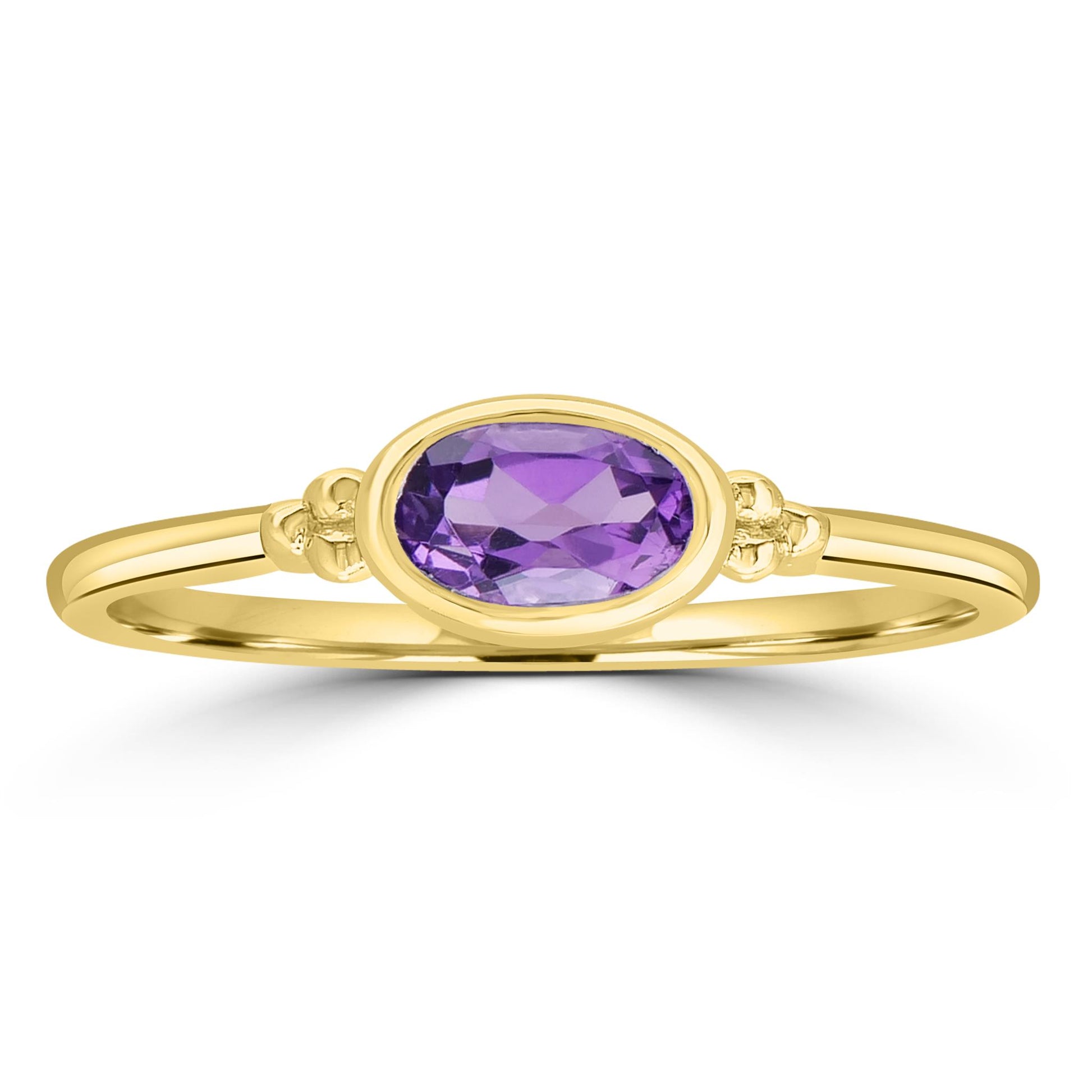 East-West 14k Gold over Sterling Silver Amethyst Gemstone Stackable Solitaire Bezel Ring