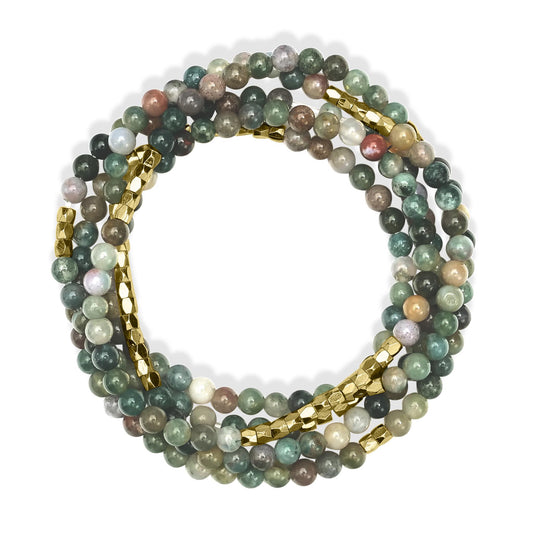 14K Gold Over Brass Jasper Gemstone Beaded Wrap Bracelet or Necklace, 35 Inches