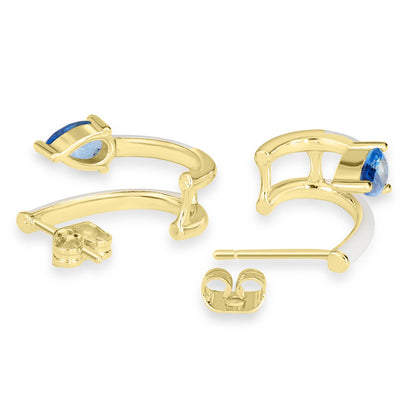 Bob Mackie Jewelry 14K Gold Over Brass London Blue Pear-Shaped Cubic Zirconia Double Row White Enamel Hoop Earrings