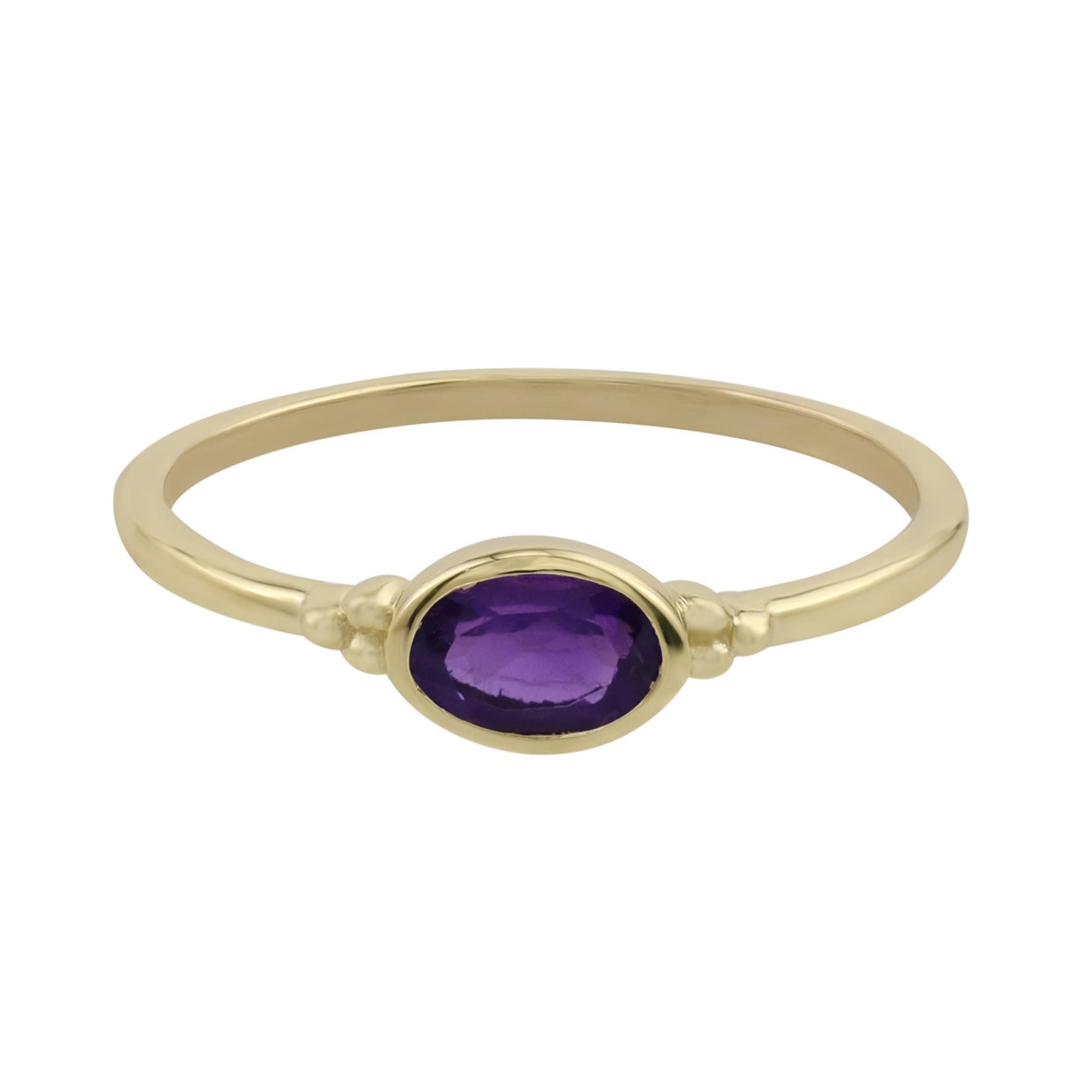 East-West 14k Gold over Sterling Silver Amethyst Gemstone Stackable Solitaire Bezel Ring