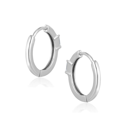 14K White Gold 0.18 Carat Diamond Pave and Baguette Hoop Earrings