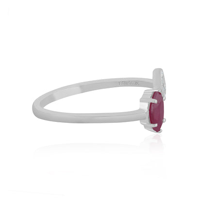 14K White Gold Marquise Ruby and White Topaz Cuff Ring