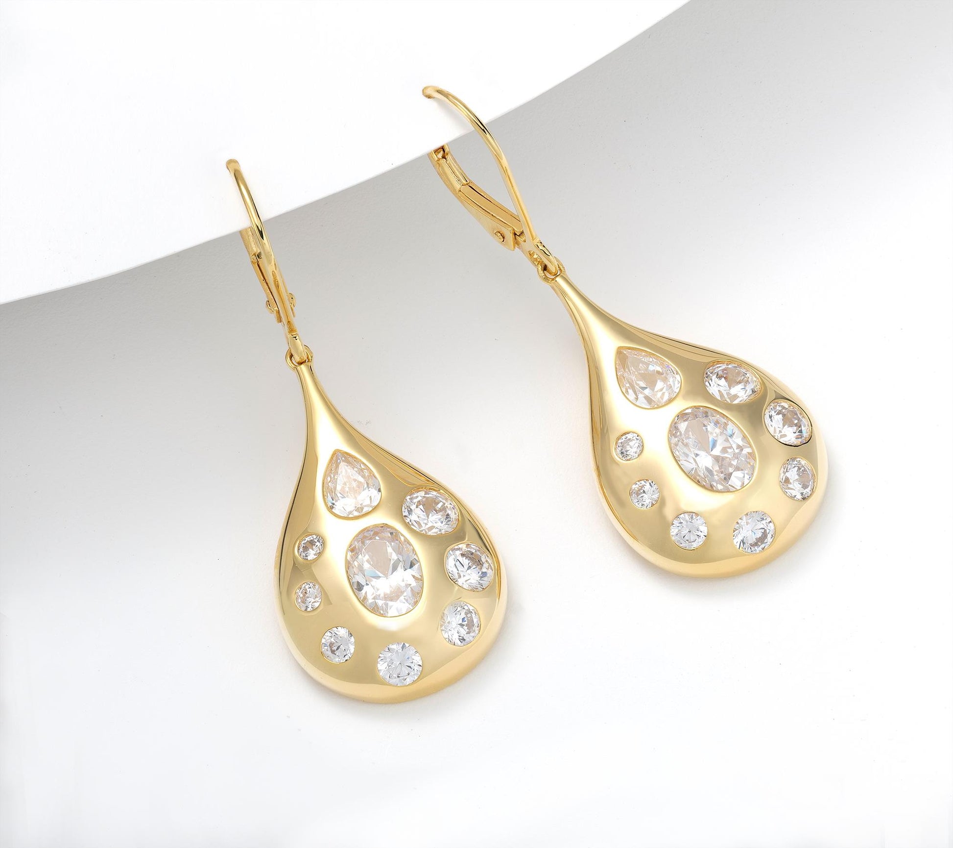 Kathy Levine 14K Gold-Plated Sterling Silver Cubic Zirconia Multi-Shape Teardrop Dangle Earrings