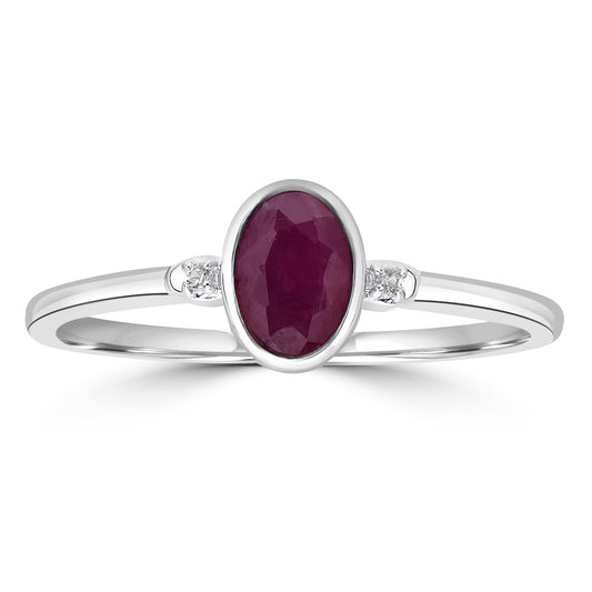 Kate Sterling Silver Ruby and White Topaz Stackable Oval Ring, Sizes 6 to 8