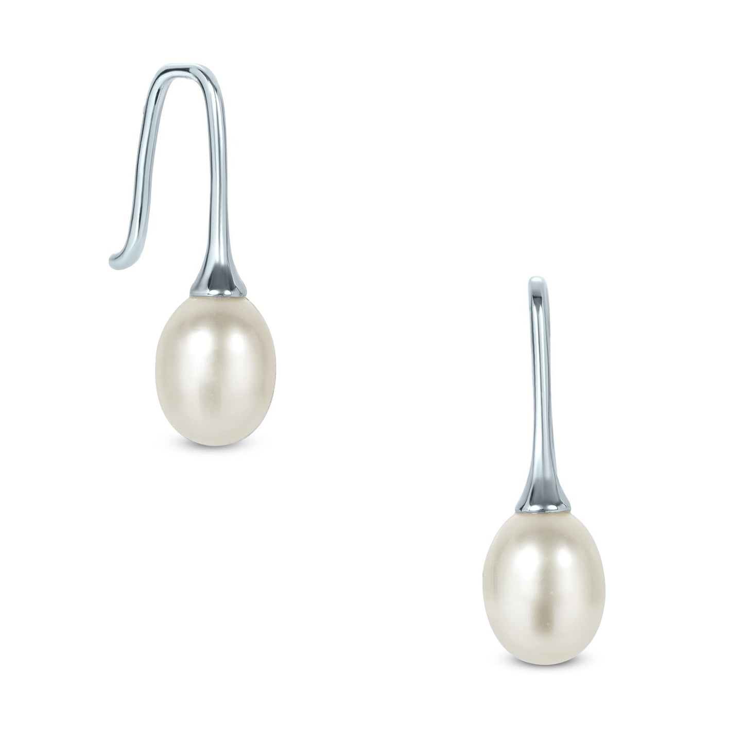 Gemistry White Cultured Freshwater Pearl French Wire June Birthstone Drop Earrings in 925 Sterling Silver