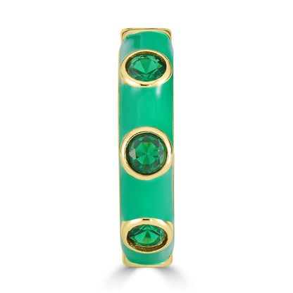 Bob Mackie Gold Over Brass Emerald Green Enamel Green Cubic Zirconia Band Ring, Sizes 6 to 8